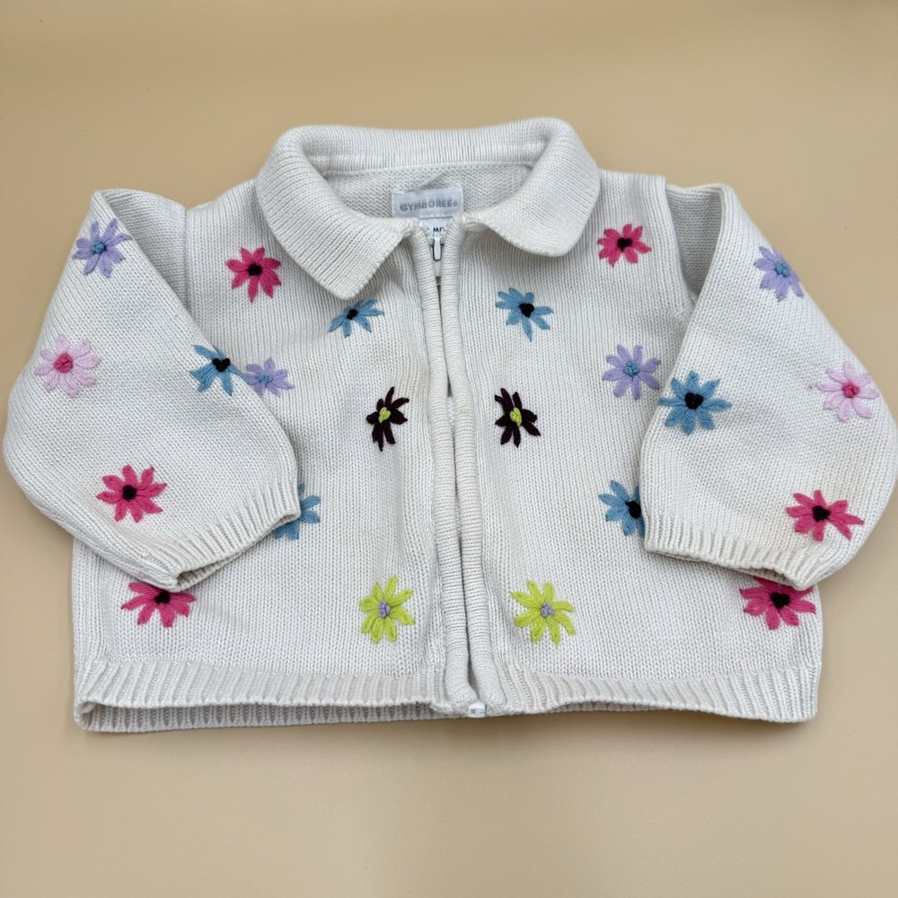Gymboree Cardigan Sweater‎ Baby Girl 12-18M Embroidered Flowers Full Zip 90s VTG